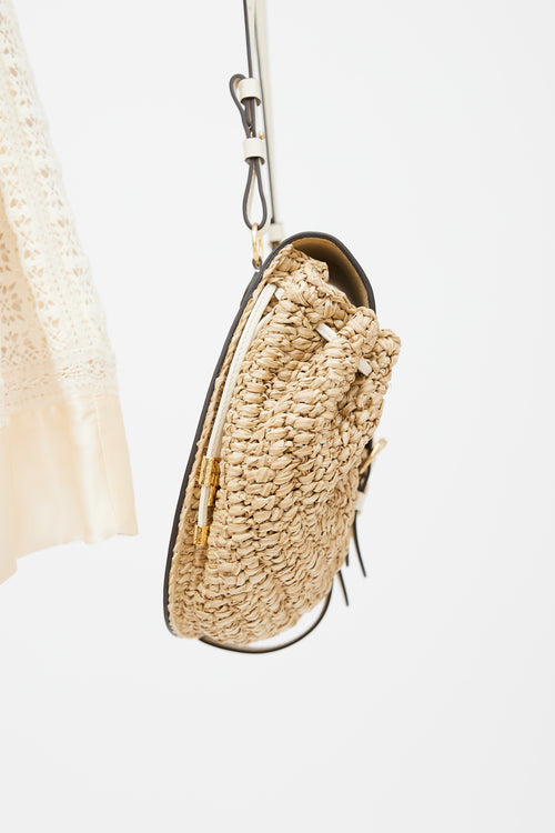 Ulla Johnson Beige & Cream Raffia Paloma Ruched Bag