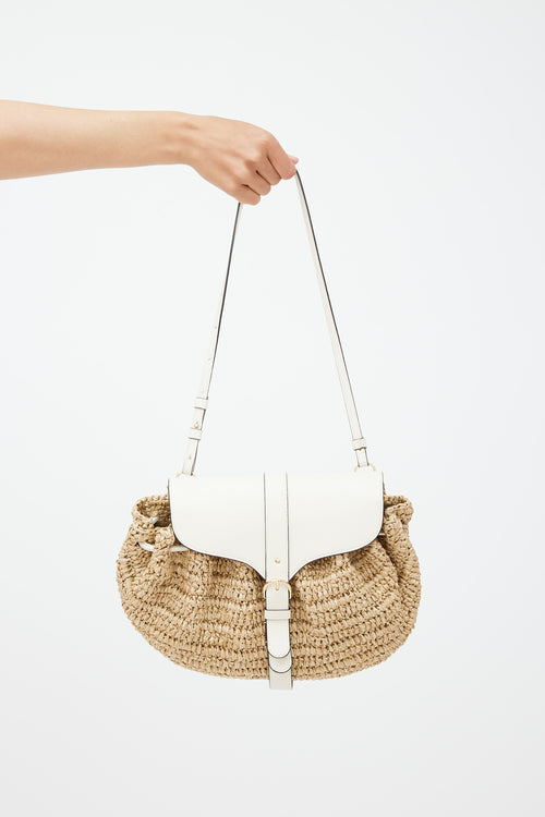 Ulla Johnson Beige & Cream Raffia Paloma Ruched Bag