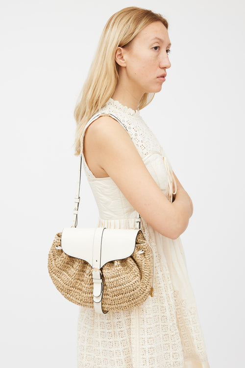 Ulla Johnson Beige & Cream Raffia Paloma Ruched Bag