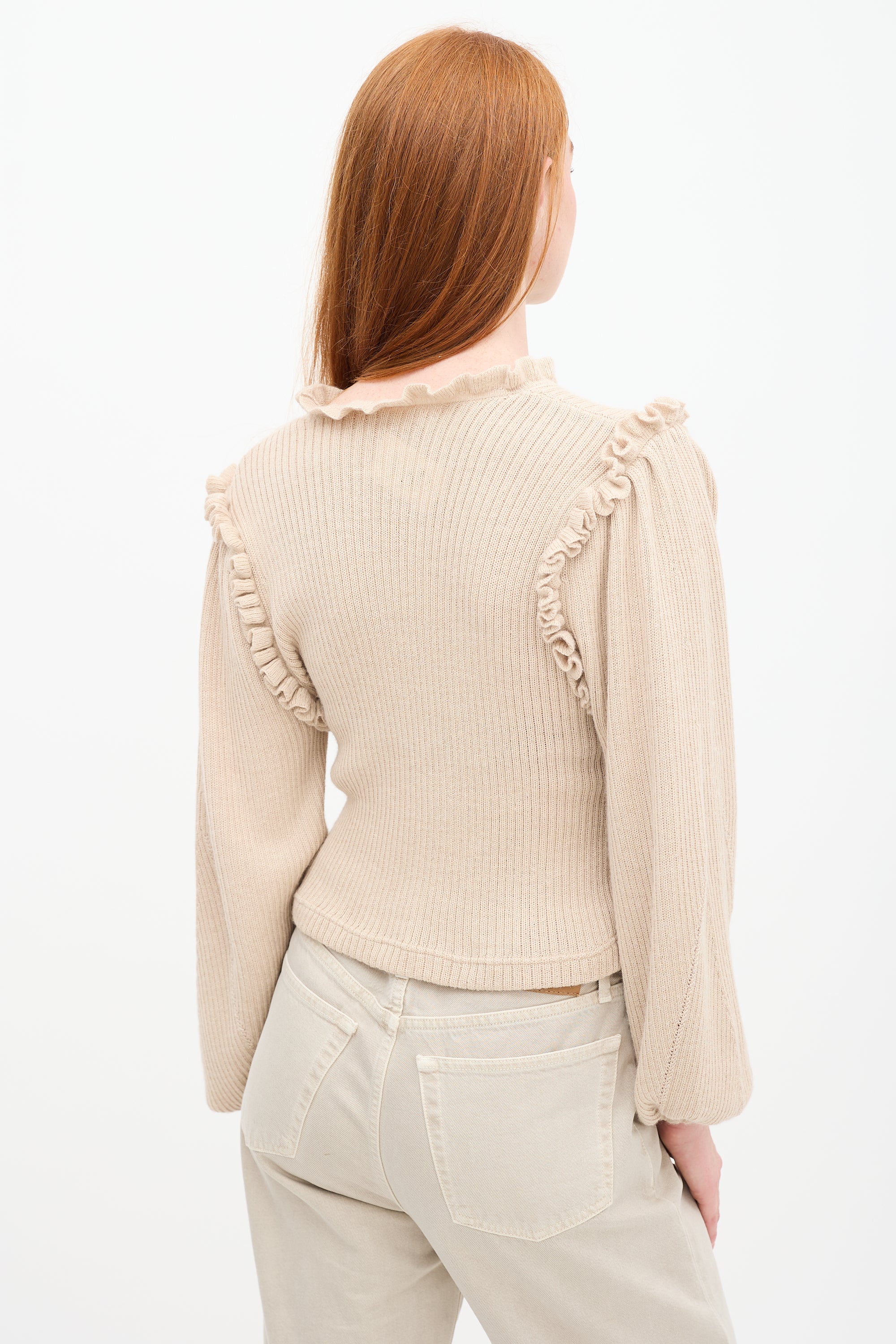 Ulla Johnson Beige Wool Knit Ruffle Sweater