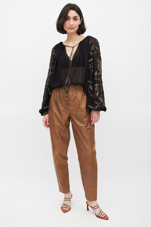 Ulla Johnson Black & Gold Embroirdered Sheer Top
