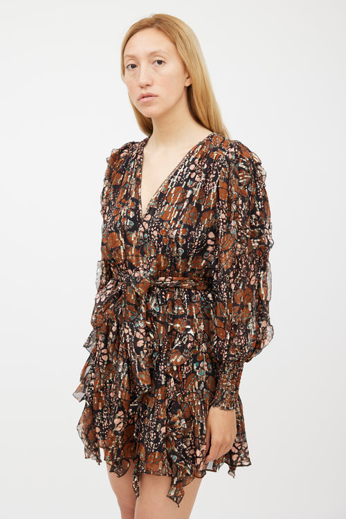 Ulla Johnson Black & Multicolour Silk Metallic Ruffled Dress