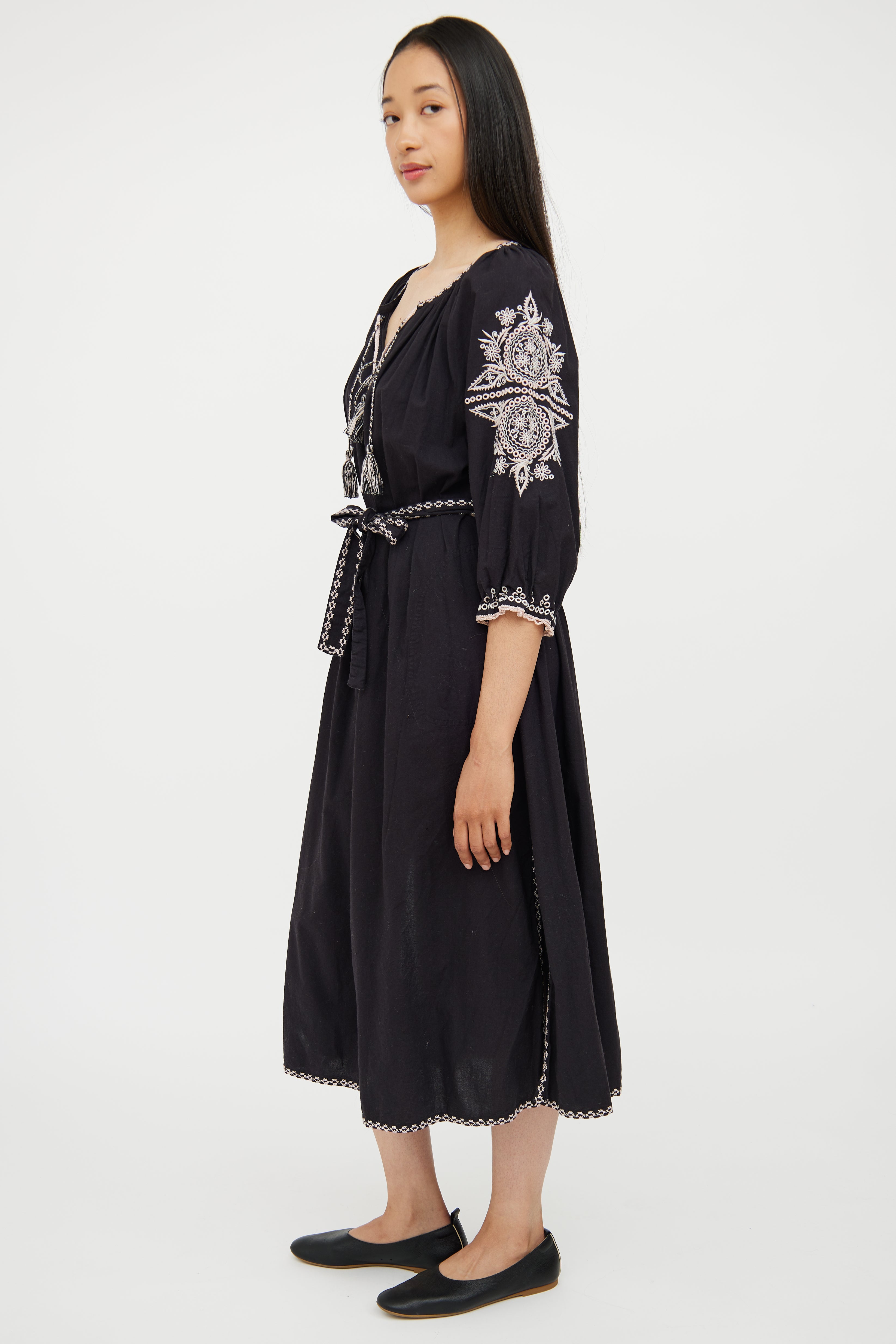 Ulla Johnson Black & White Cotton Embroidered Dress