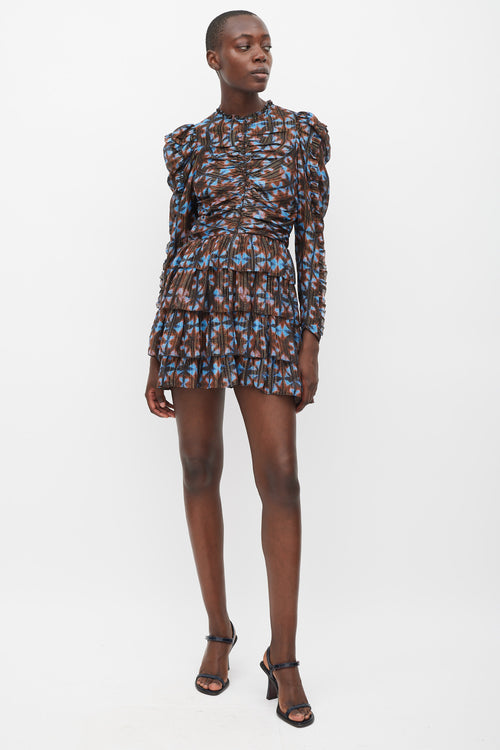 Ulla Johnson Blue & Brown Silk Printed Siya Dress