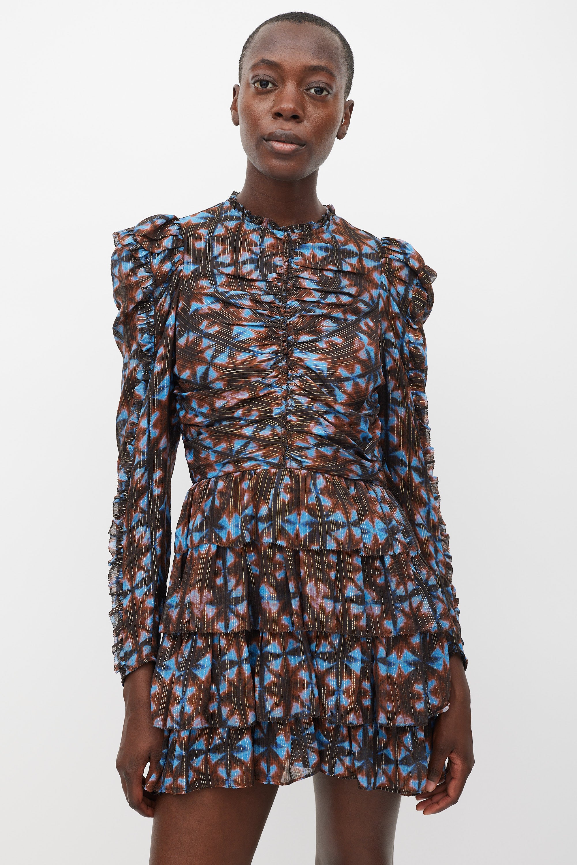 Ulla Johnson Blue & Brown Silk Printed Siya Dress