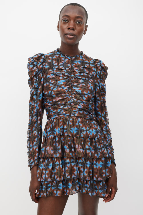 Ulla Johnson Blue & Brown Silk Printed Siya Dress