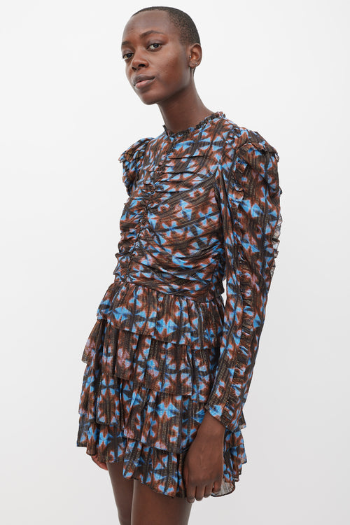 Ulla Johnson Blue & Brown Silk Printed Siya Dress