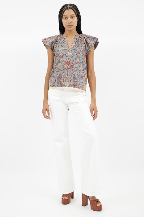 Ulla Johnson Blue & Multi Print Blouse