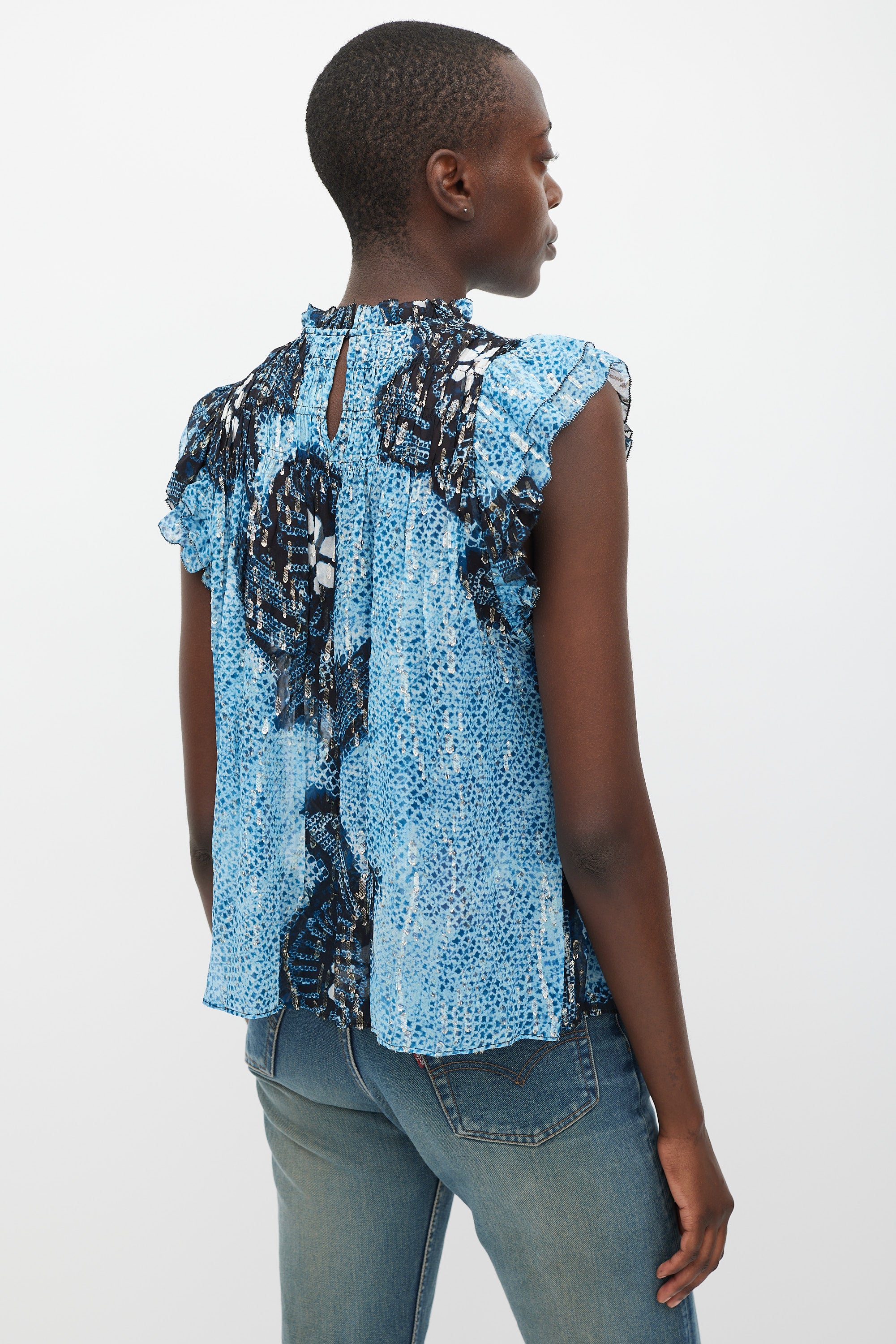 Ulla Johnson Blue & Black Silk Printed Aya Top