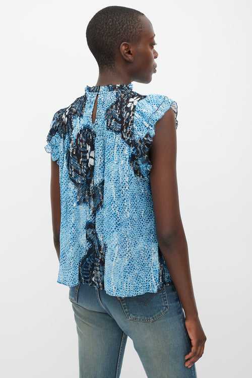Ulla Johnson Blue & Black Silk Printed Aya Top
