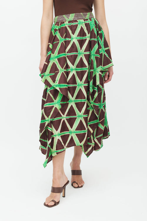 Ulla Johnson Brown & Green Savita Stitch Silk Skirt