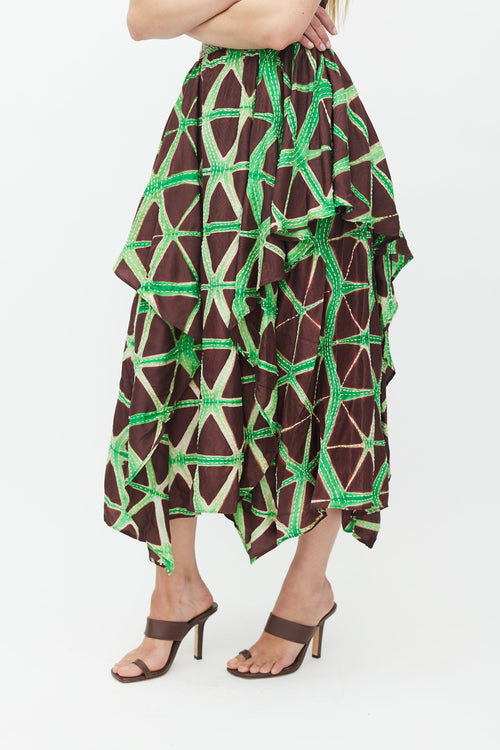 Ulla Johnson Brown & Green Savita Stitch Silk Skirt