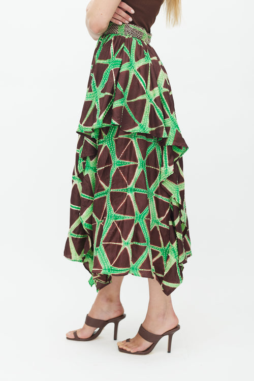 Ulla Johnson Brown & Green Savita Stitch Silk Skirt
