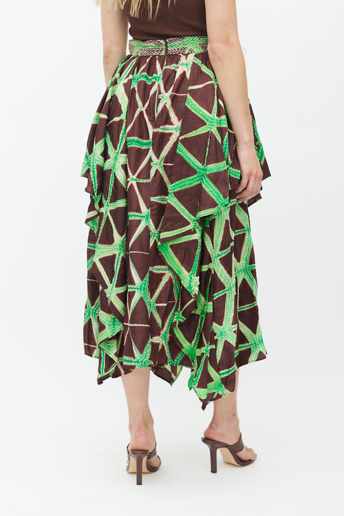 Ulla Johnson Brown & Green Savita Stitch Silk Skirt