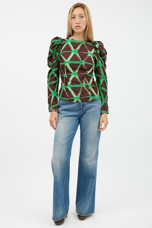 Ulla Johnson Brown & Green Stitch Top