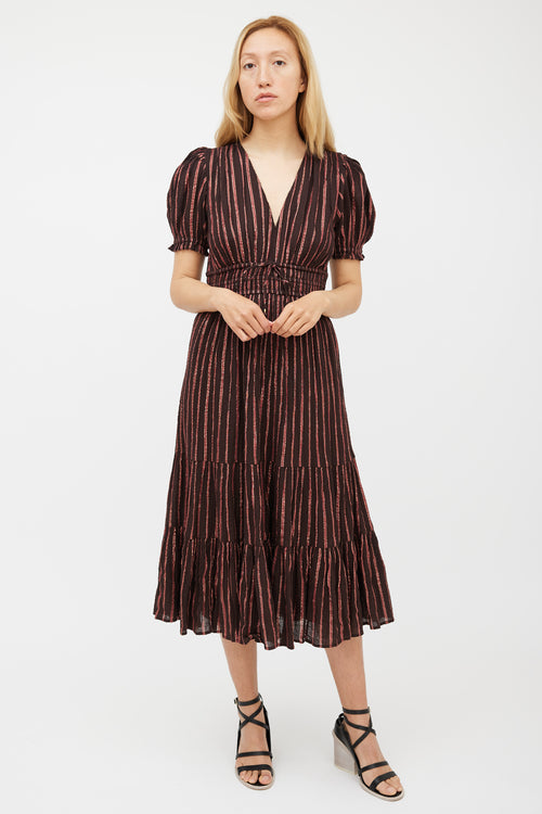 Ulla Johnson Brown & Pink Metallic Striped Dress