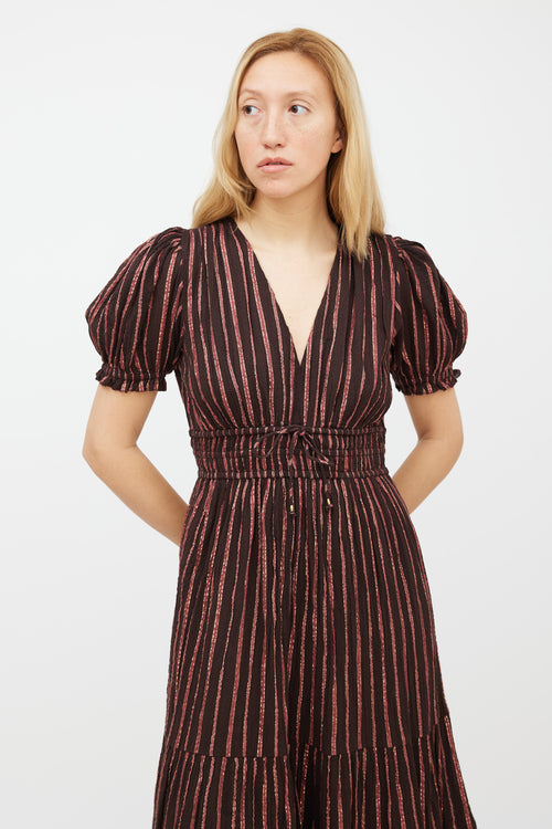 Ulla Johnson Brown & Pink Metallic Striped Dress