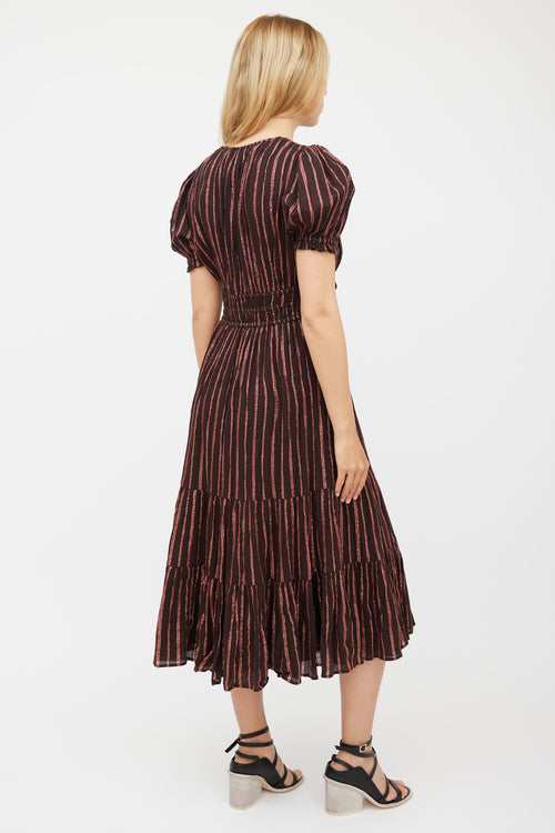 Ulla Johnson Brown & Pink Metallic Striped Dress