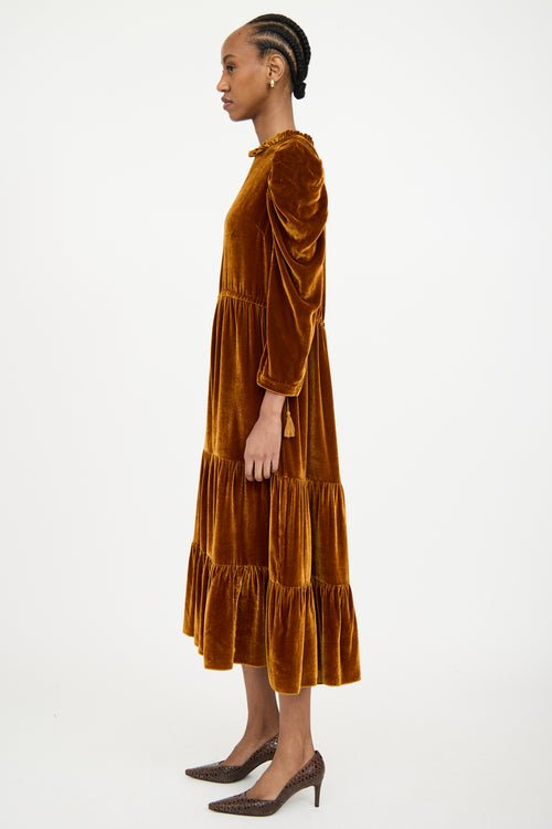 Ulla Johnson Gold Velvet Tiered Dress