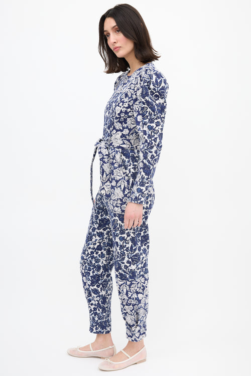 Ulla Johnson Denim Floral Hesper Jumpsuit
