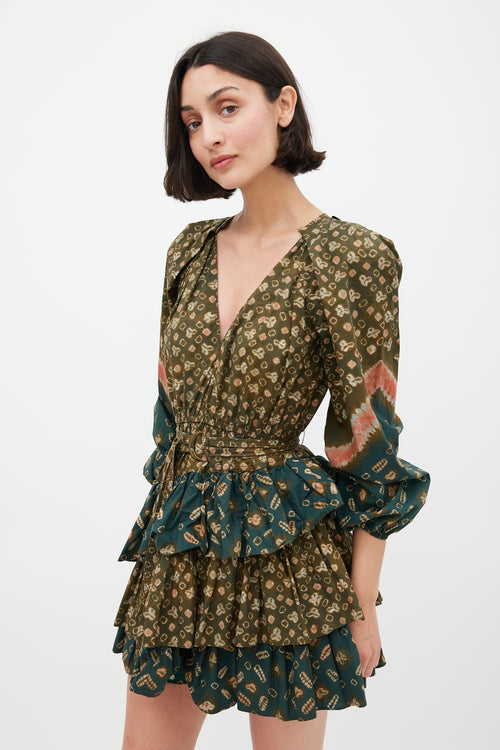 Ulla Johnson Green & Multicolour Cotton Printed Miranda Mini Dress