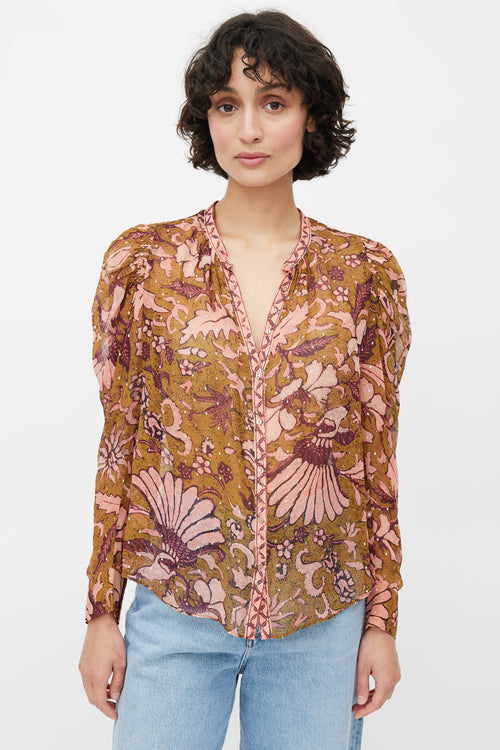 Ulla Johnson Green & Multicolour Floral Metallic Top
