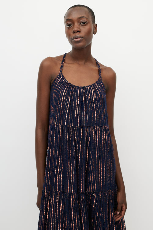 Ulla Johnson Navy & Pink Metallic Stripe Midi Dress