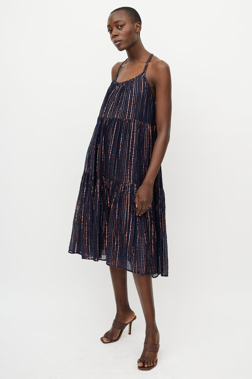 Ulla Johnson Navy & Pink Metallic Stripe Midi Dress