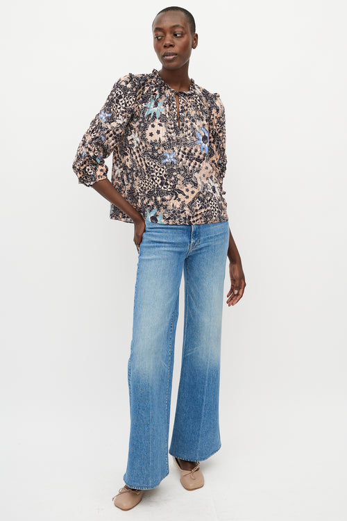Ulla Johnson Orange & Black Floral Blouse