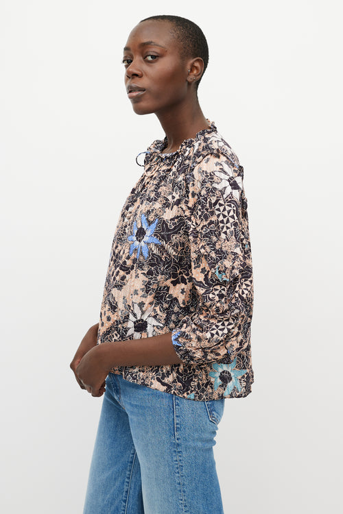 Ulla Johnson Orange & Black Floral Blouse