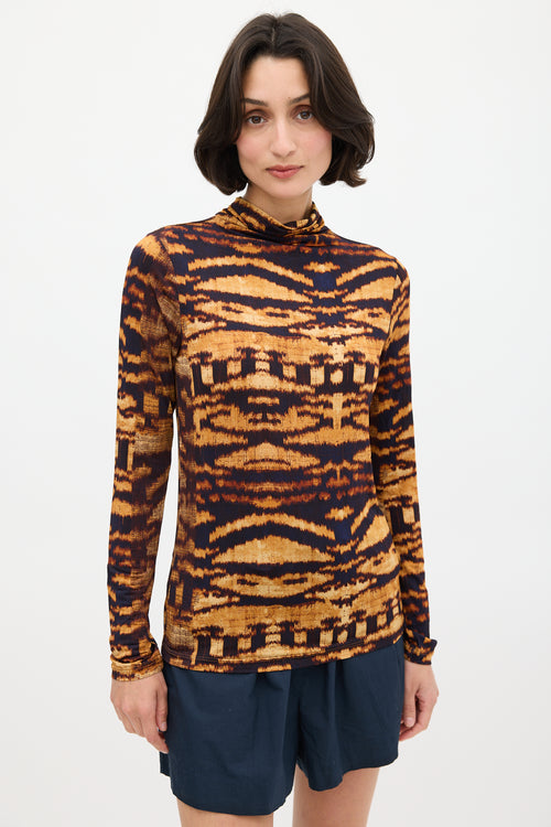 Ulla Johnson Orange & Black Printed Mock Neck Top