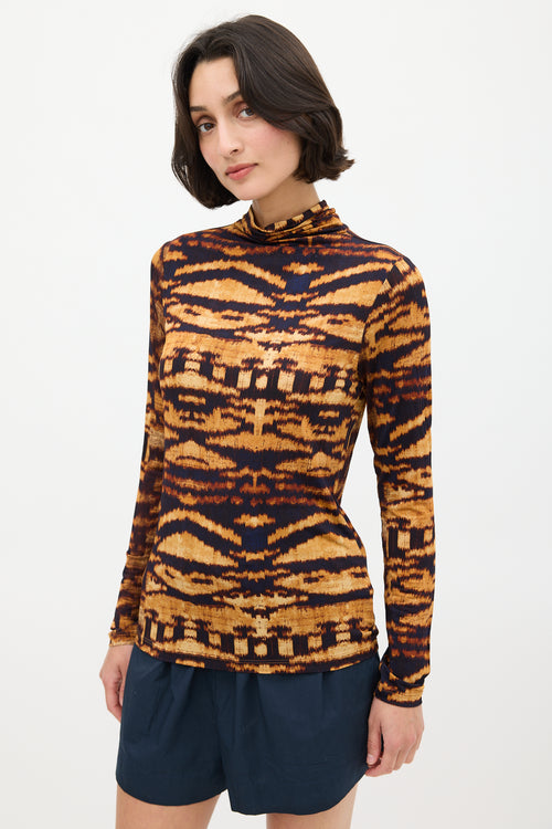 Ulla Johnson Orange & Black Printed Mock Neck Top