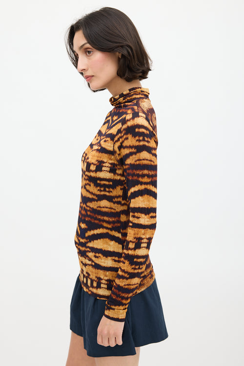 Ulla Johnson Orange & Black Printed Mock Neck Top