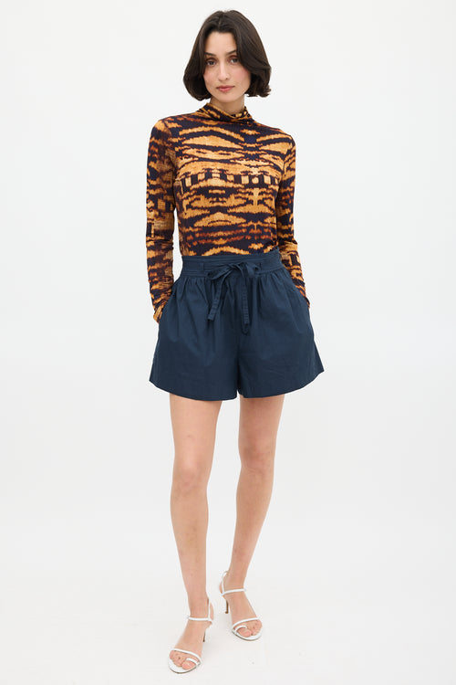 Ulla Johnson Orange & Black Printed Mock Neck Top