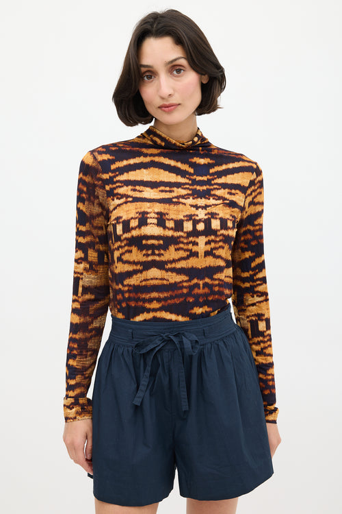 Ulla Johnson Orange & Black Printed Mock Neck Top