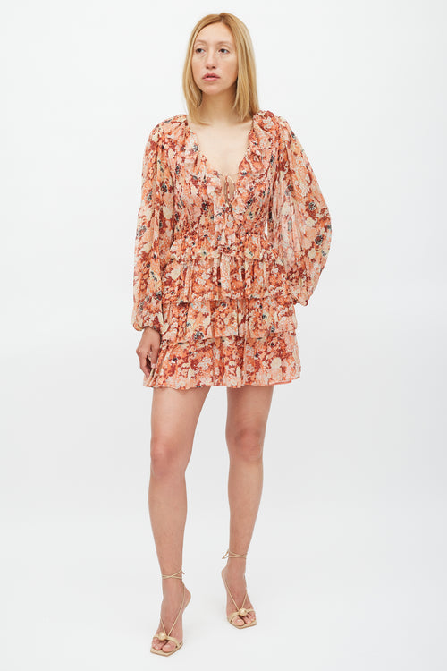 Ulla Johnson Orange & Multicolour Floral Ruffle Tier Dress