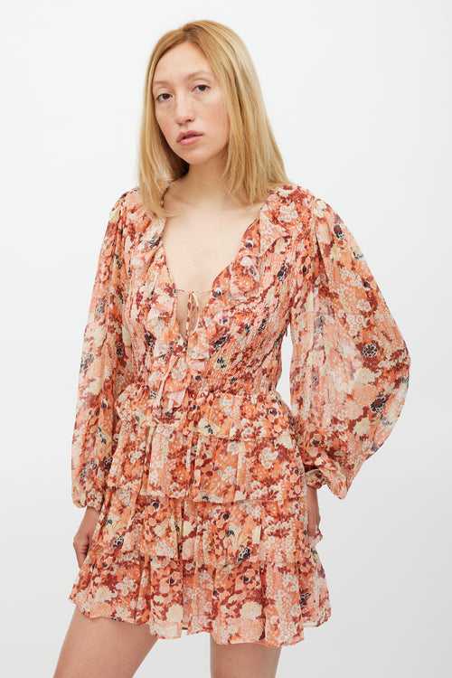 Ulla Johnson Orange & Multicolour Floral Ruffle Tier Dress