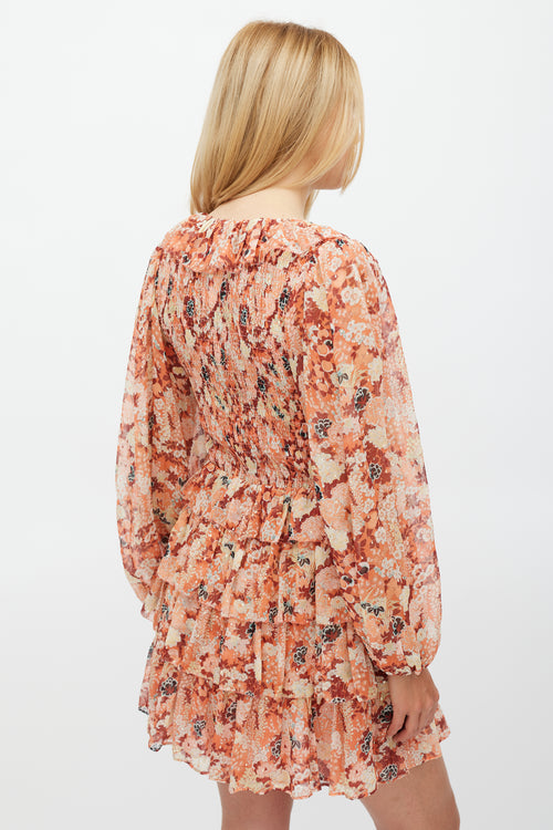 Ulla Johnson Orange & Multicolour Floral Ruffle Tier Dress