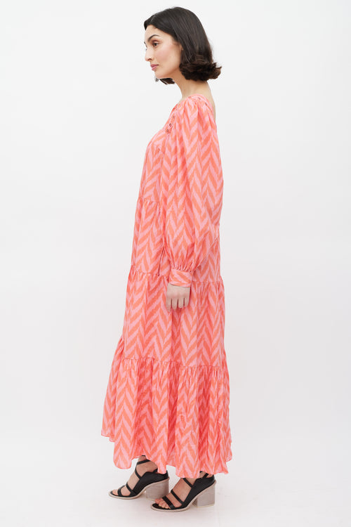 Ulla Johnson Pink & Red Chevron Two Way Dress