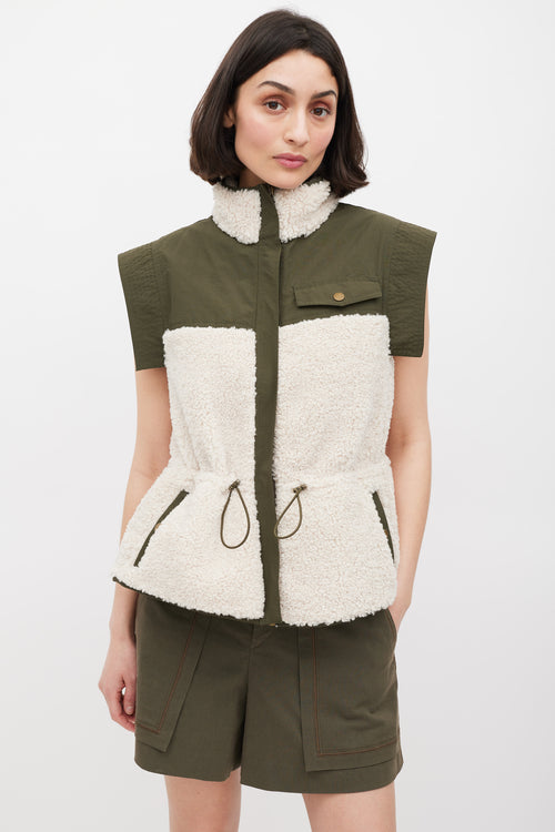 Ulla Johnson Pre Fall 2022 Green & Cream Nylon & Sherpa Vest