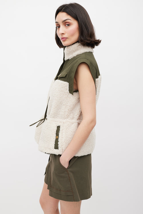 Ulla Johnson Pre Fall 2022 Green & Cream Nylon & Sherpa Vest