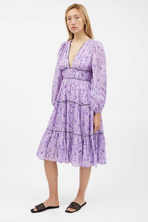Ulla Johnson Purple & White Floral Ruffled Dress