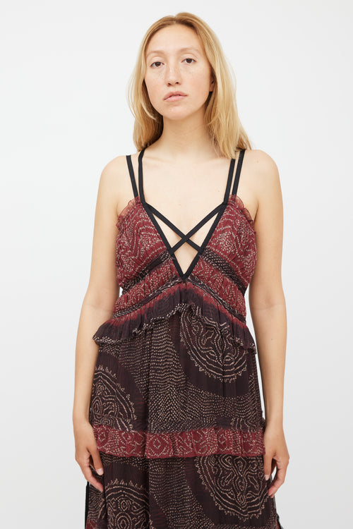 Ulla Johnson Red & Black Silk Ruffled Tiered Dress