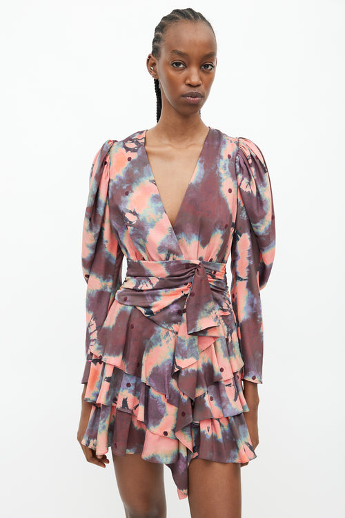 Ulla Johnson Red & Multicolour Tie Dye Ruffled Dress