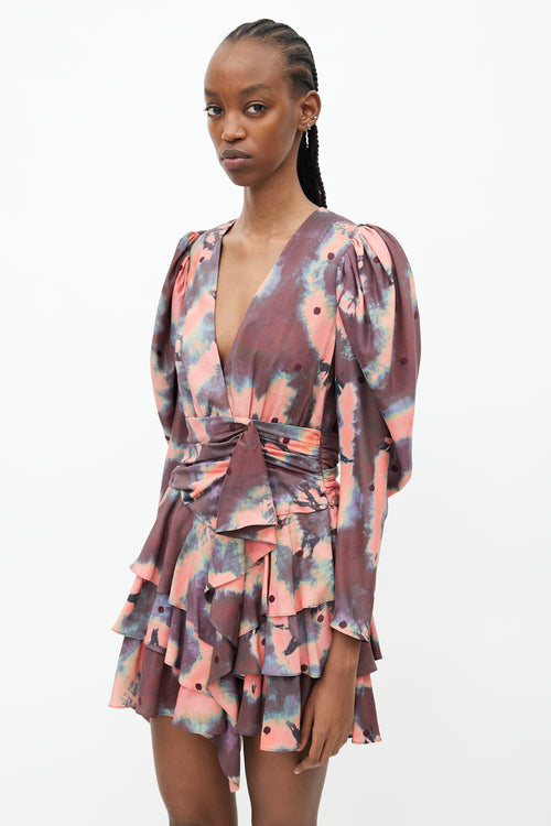 Ulla Johnson Red & Multicolour Tie Dye Ruffled Dress