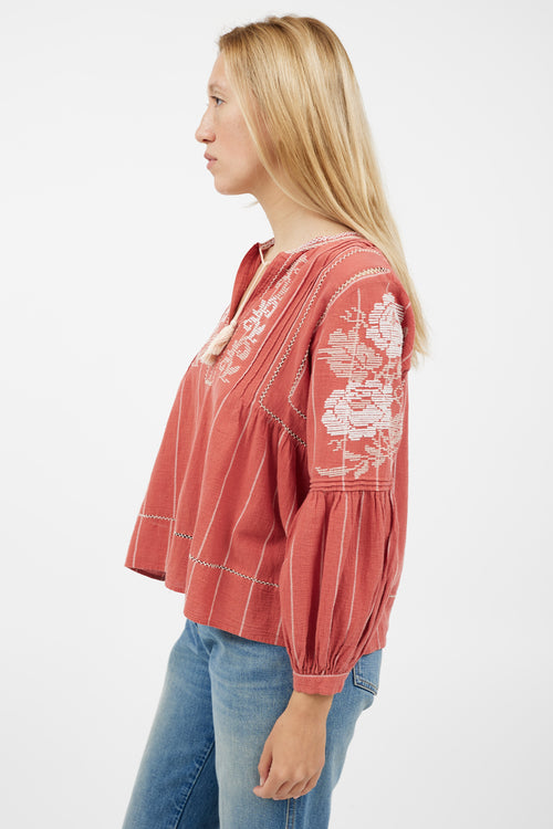 Ulla Johnson Red & White Embroidered Top