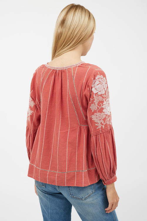 Ulla Johnson Red & White Embroidered Top