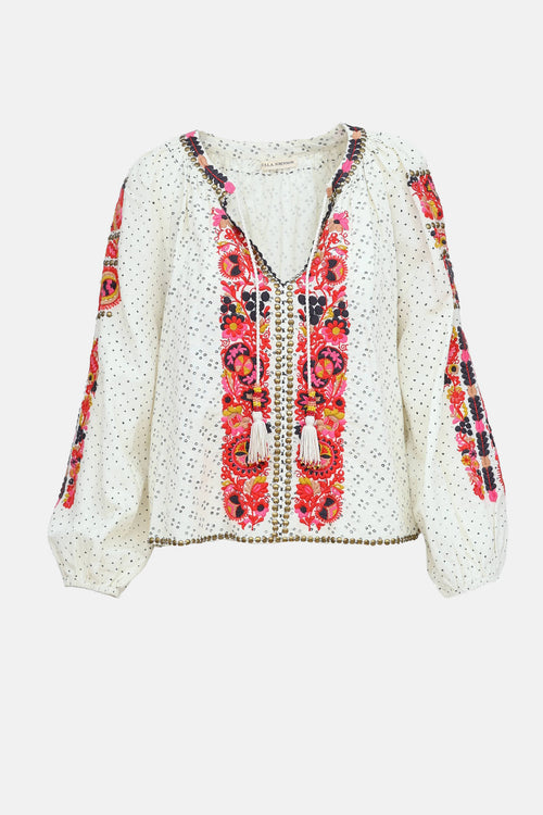 Ulla Johnson Embroidered Long Sleeve Top