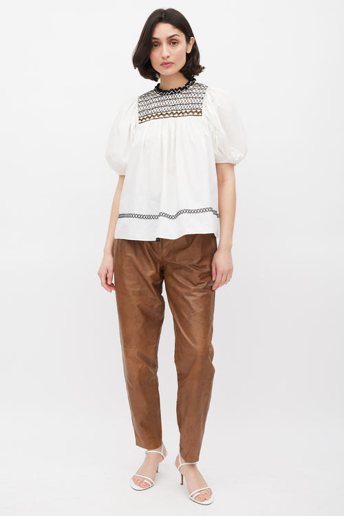 Ulla Johnson White & Multicolour Embroidered Smocked Top