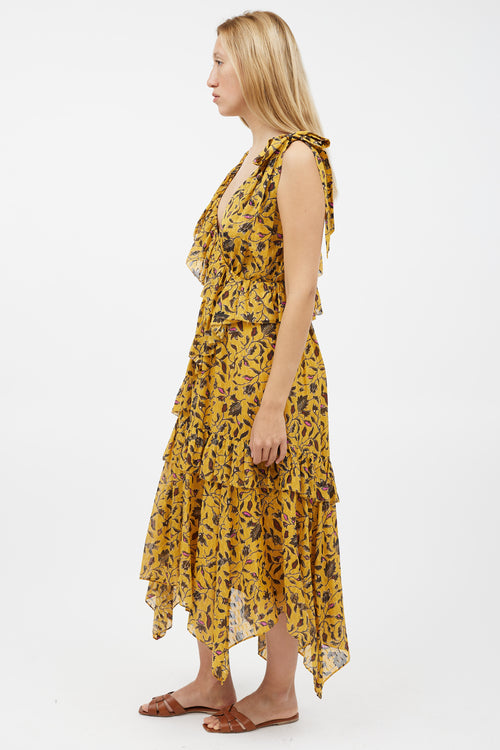 Ulla Johnson Yellow & Black Floral Ruffled Dress